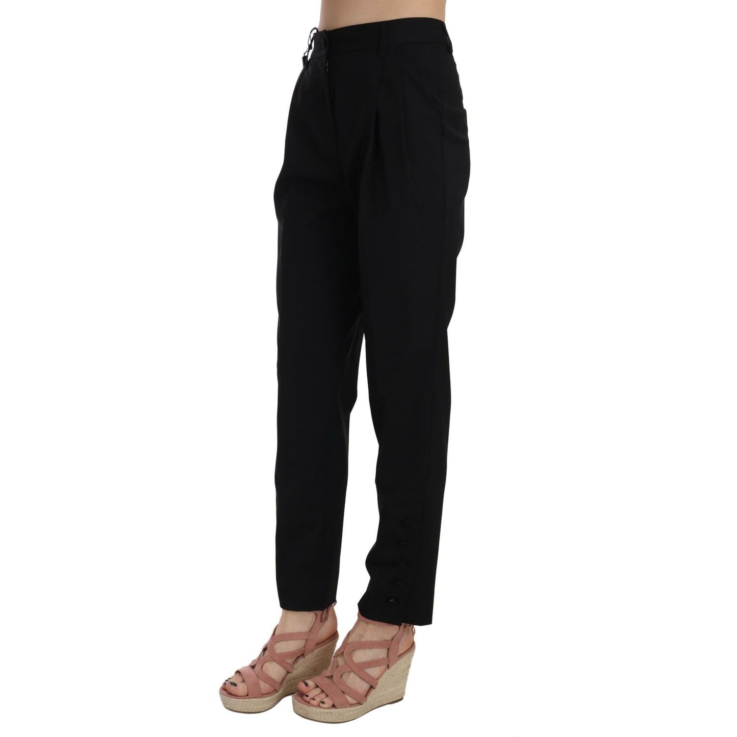 Dolce & Gabbana Black Button Pleated Tapered Trouser Pants Jeans & Pants