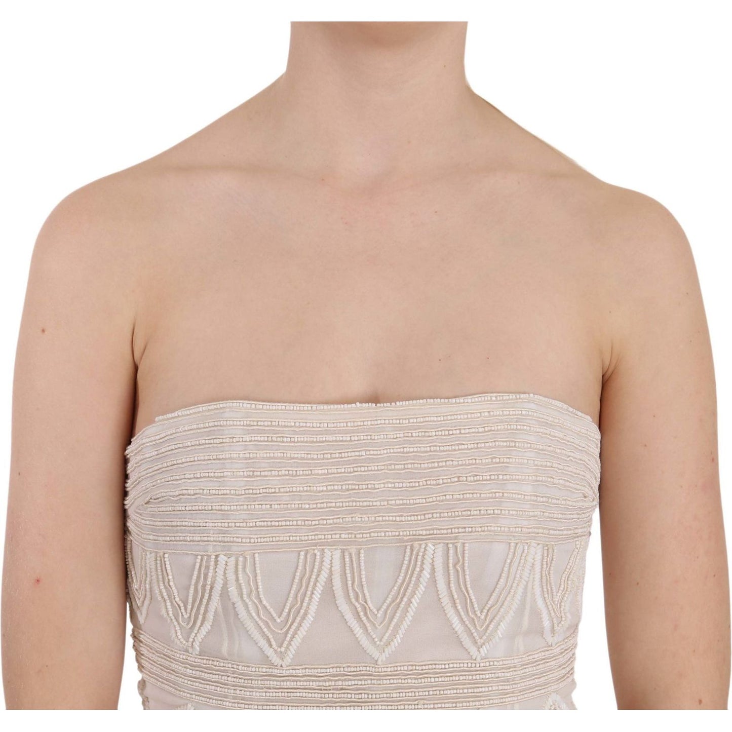 John Richmond Beige Beaded Silk Short Mini Gown Dress DR1689-38