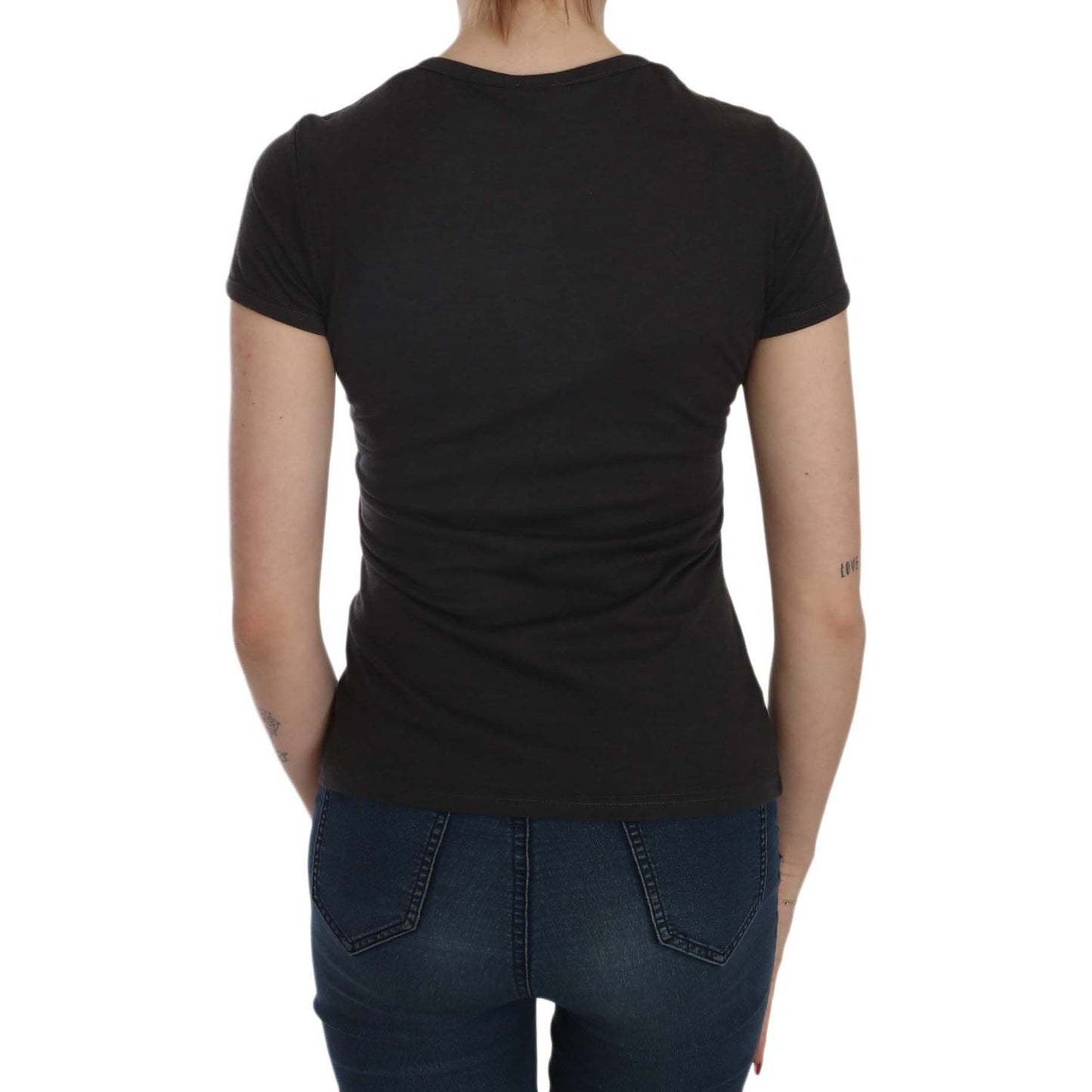 Exte Black Hearts Print Short Sleeve Casual Shirt Top