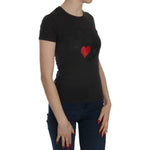 Exte Black Hearts Print Short Sleeve Casual Shirt Top
