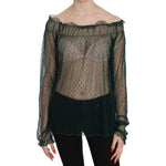 PINK MEMORIES Green Mesh See Through Long Sleeve Top Blouse