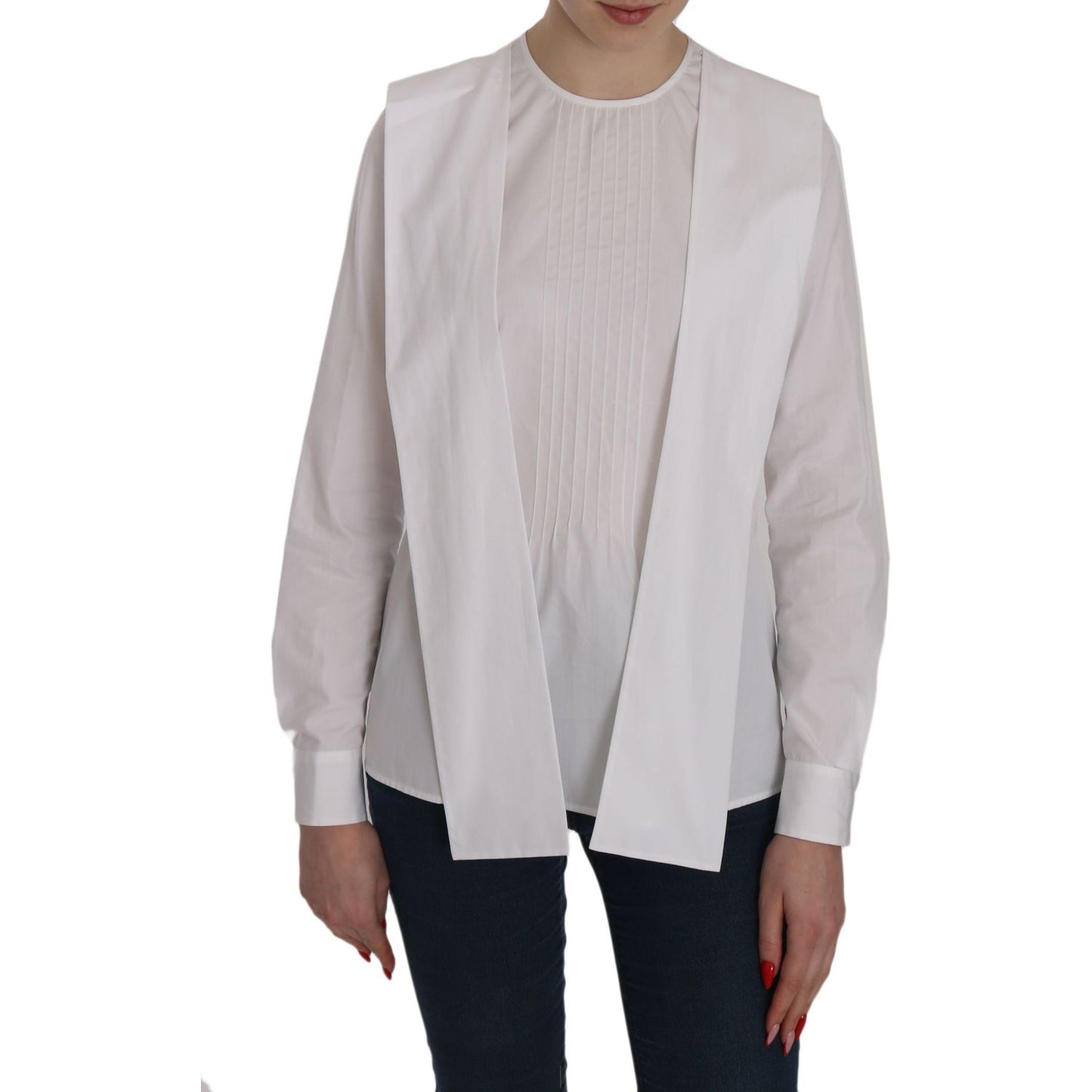 Dsquared² White Crew Neck Long Sleeve Cotton Blouse JKT521-38