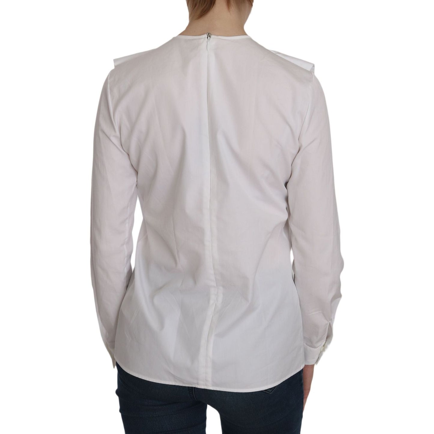 Dsquared² White Crew Neck Long Sleeve Cotton Blouse JKT521-38