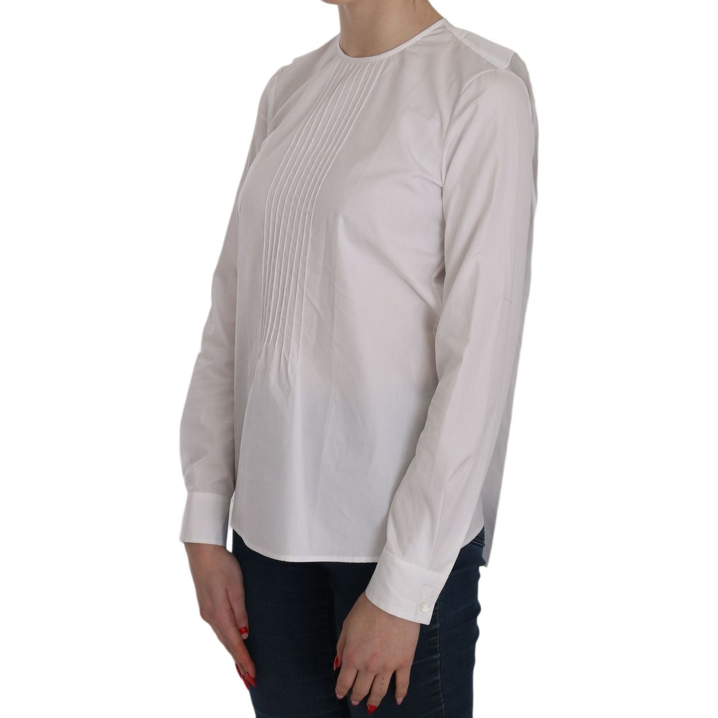 Dsquared² White Crew Neck Long Sleeve Cotton Blouse JKT521-38