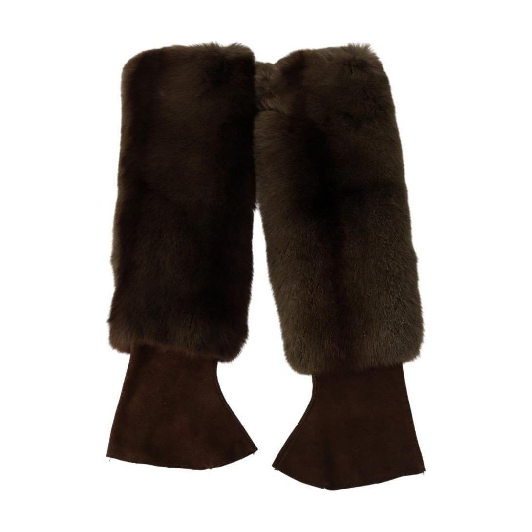 Dolce & Gabbana Brown Elbow Length Finger Less Fur Gloves LB1006-7.5
