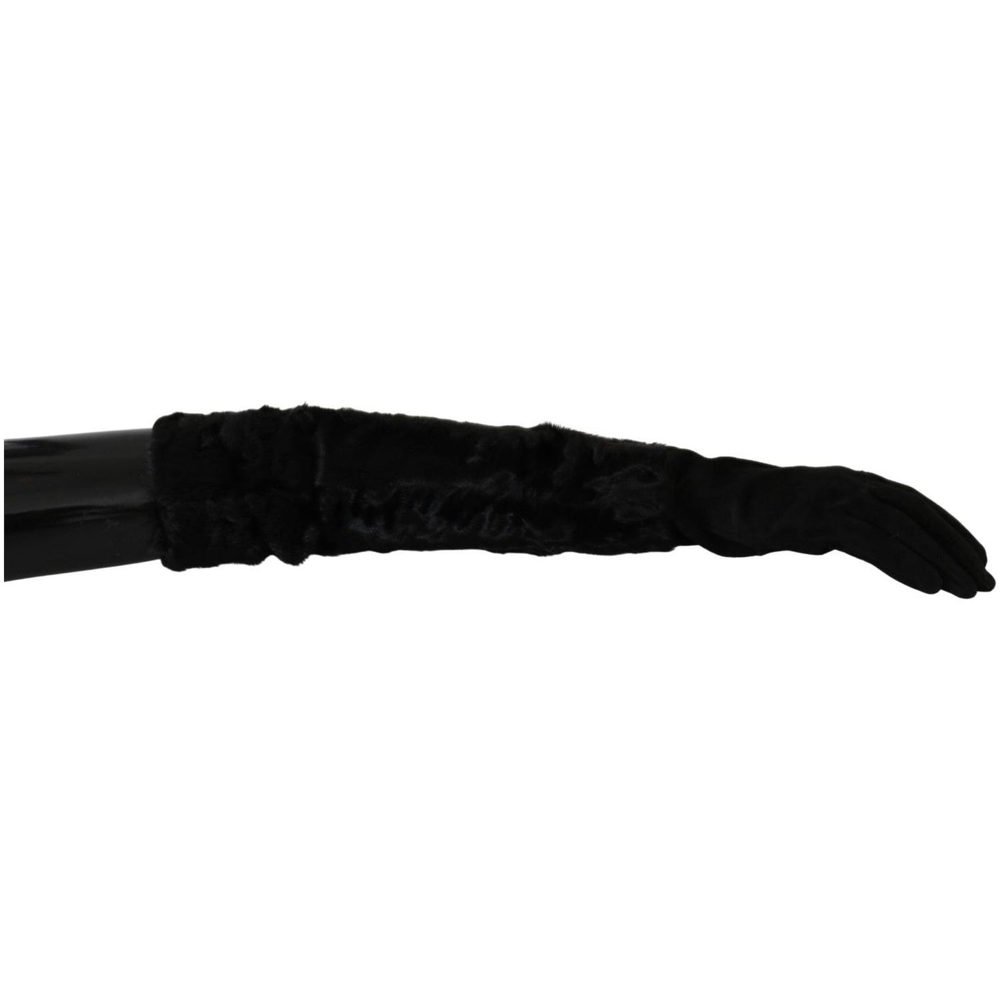 Dolce & Gabbana Black Elbow Length Mitten Suede Fur Gloves