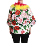 Dolce & Gabbana White Floral Coat Capte Fur Roses Jacket JKT2573-40
