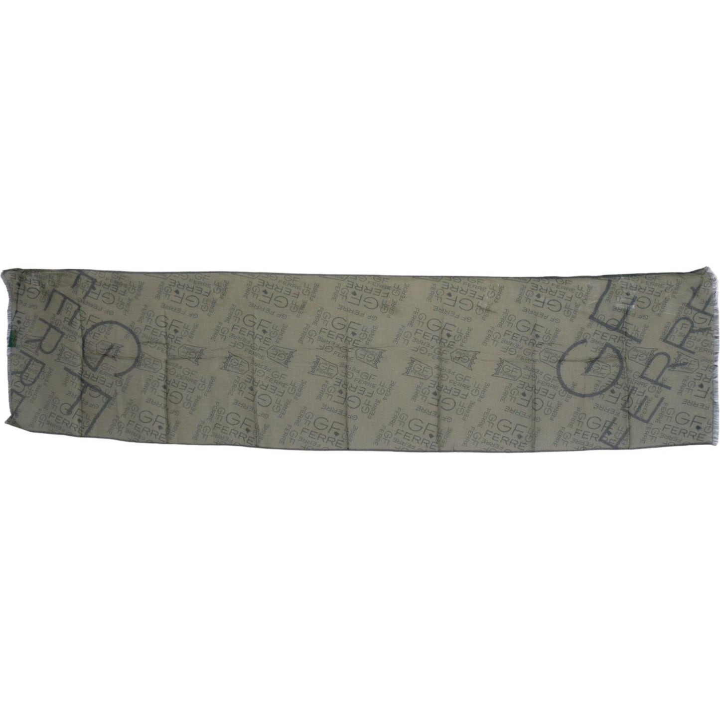 GF Ferre Green Wool Viscose Foulard Patterned Branded Scarf
