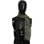 GF Ferre Green Wool Viscose Foulard Patterned Branded Scarf
