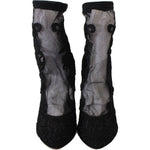 Dolce & Gabbana Black Roses Stilettos Booties Socks Shoes Shoes