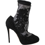 Dolce & Gabbana Black Roses Stilettos Booties Socks Shoes Shoes