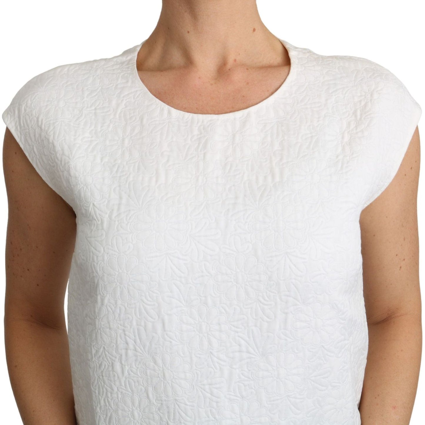 Dolce & Gabbana White Floral Brocade Blouse Cotton Top TSH4840-36