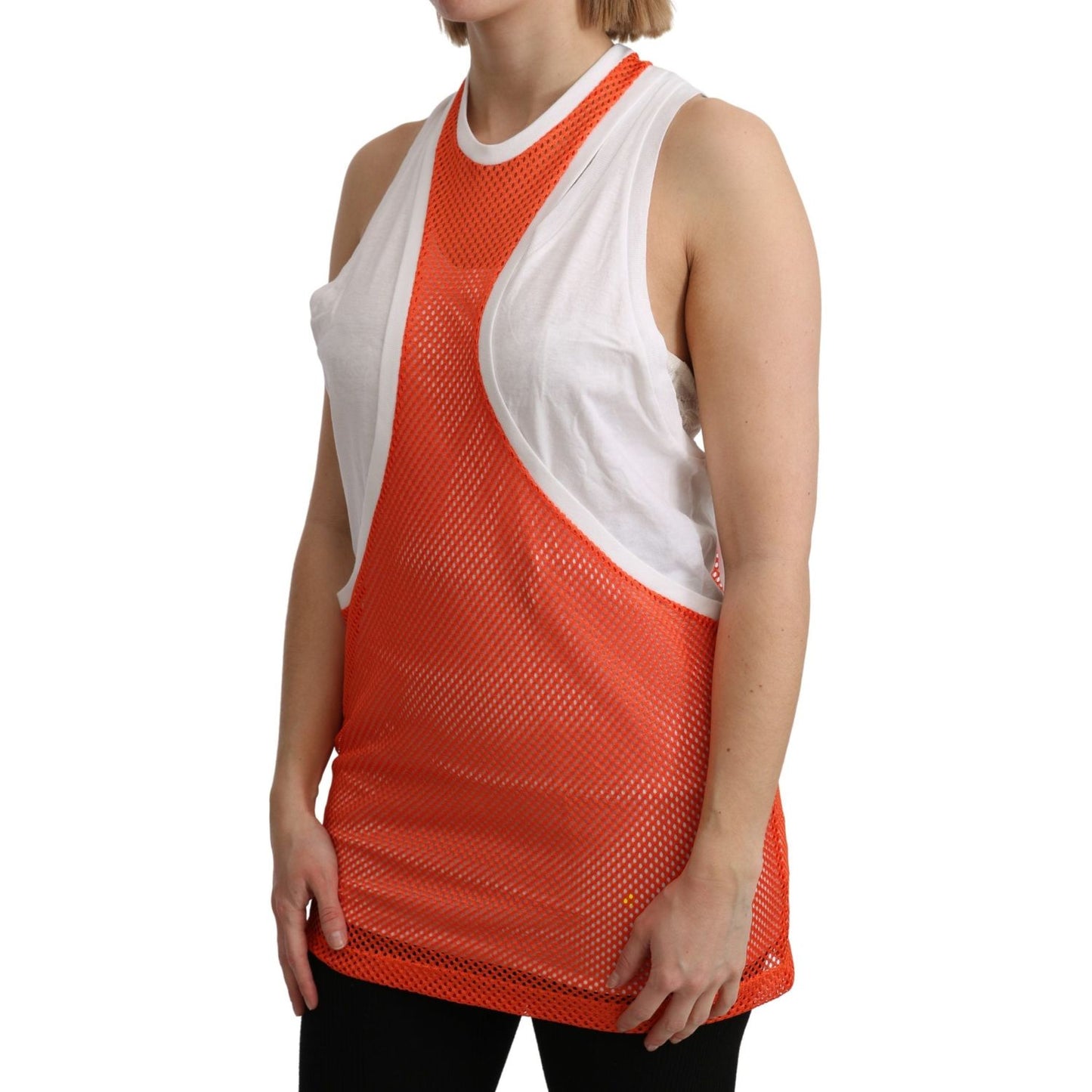 Dsquared² Orange White Crewneck Sleeveless Tank T-shirt Dress Top TSH5186-M