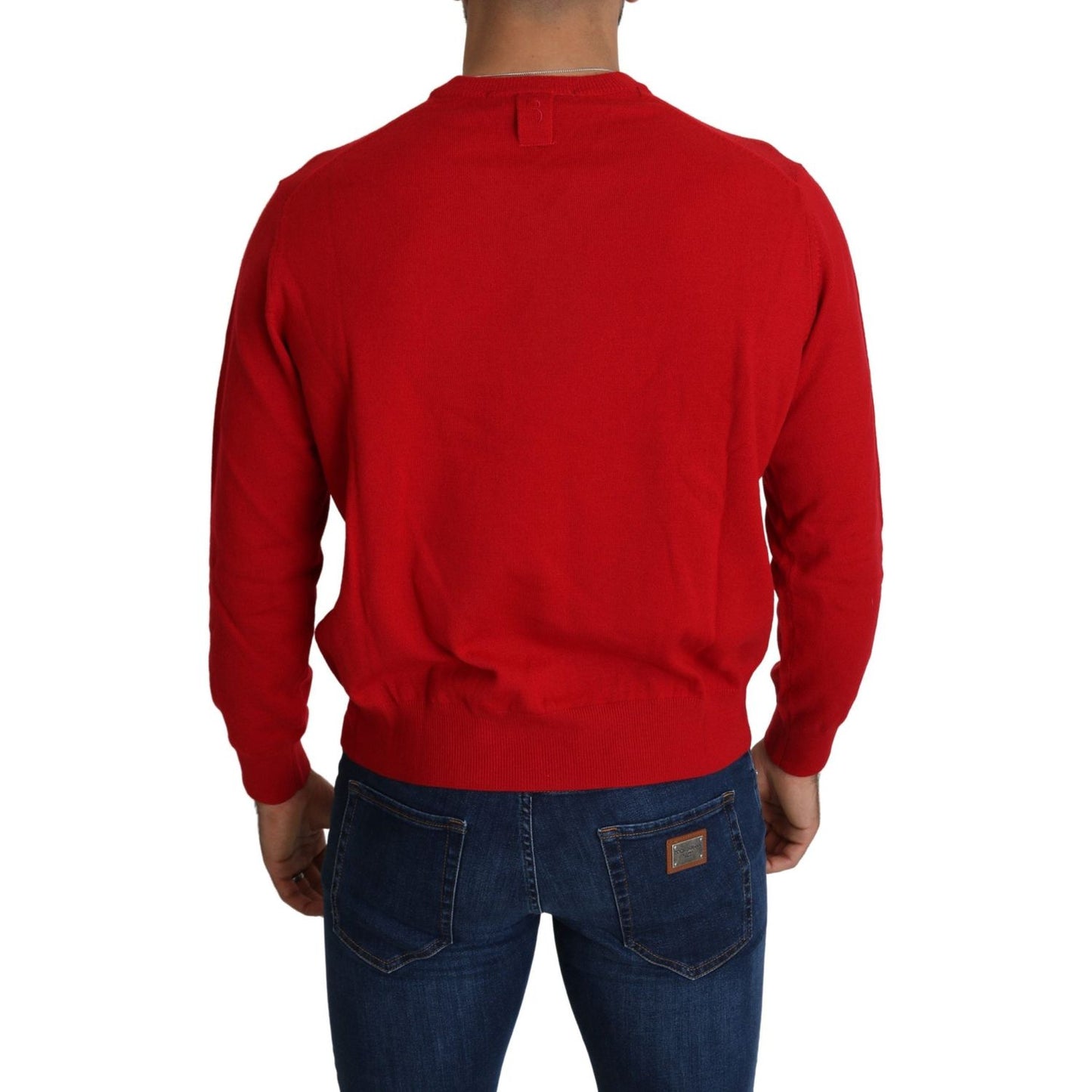 Billionaire Italian Couture Red V-neck Wool Sweatshirt Pullover Sweater TSH2009-XL