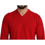 Billionaire Italian Couture Red V-neck Wool Sweatshirt Pullover Sweater TSH2009-XL
