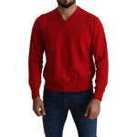 Billionaire Italian Couture Red V-neck Wool Sweatshirt Pullover Sweater TSH2009-XL