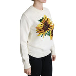 Dolce & Gabbana White Floral Wool Pullover Sunflower Sweater TSH5357-36