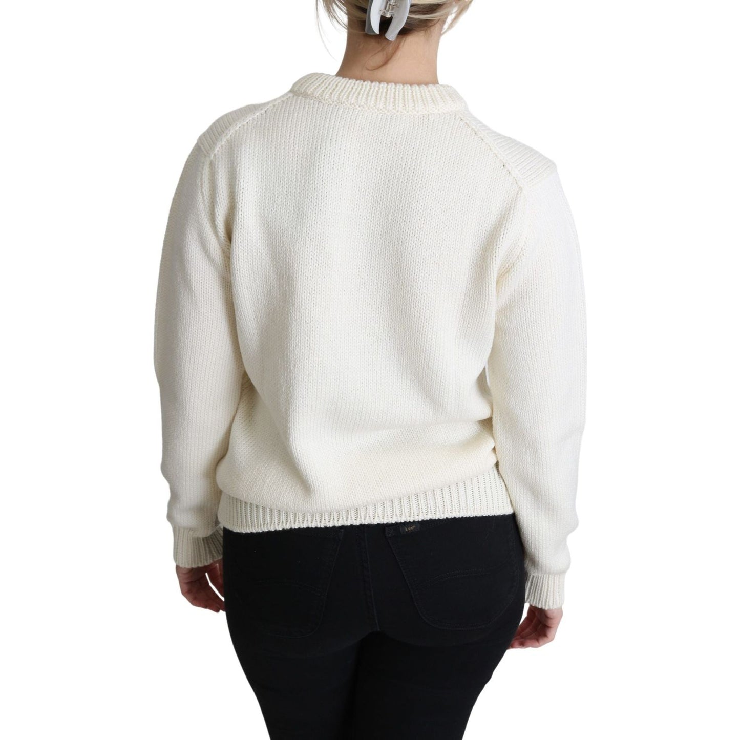 Dolce & Gabbana White Floral Wool Pullover Sunflower Sweater TSH5357-36