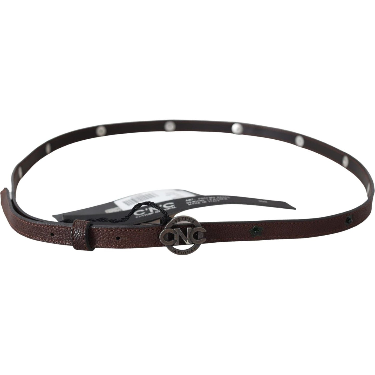 Costume National Brown Skinny Leather Round Logo Buckle Belt BEL60950-100