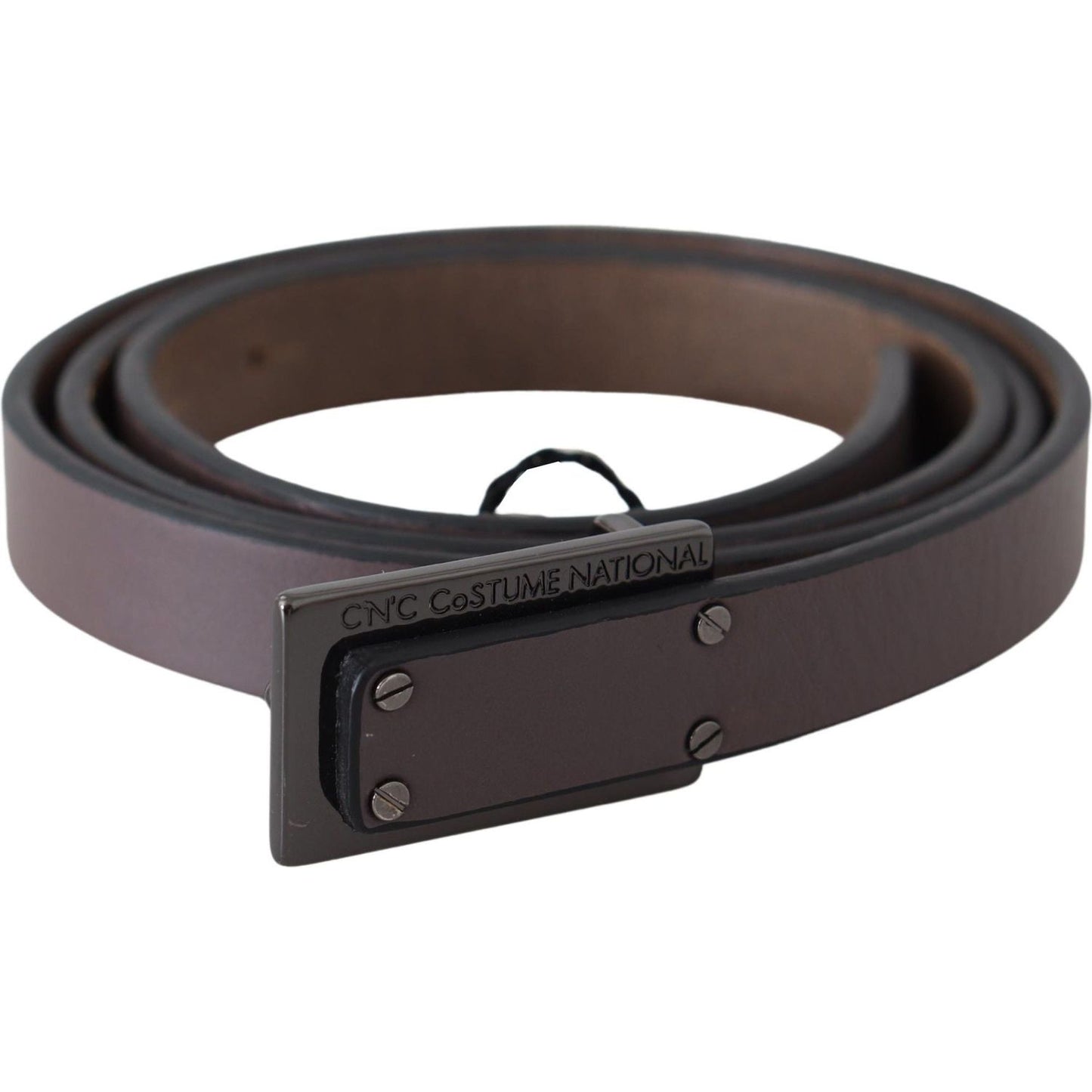 Costume National Brown Leather Tactical Logo Buckle Dark BEL60968-100