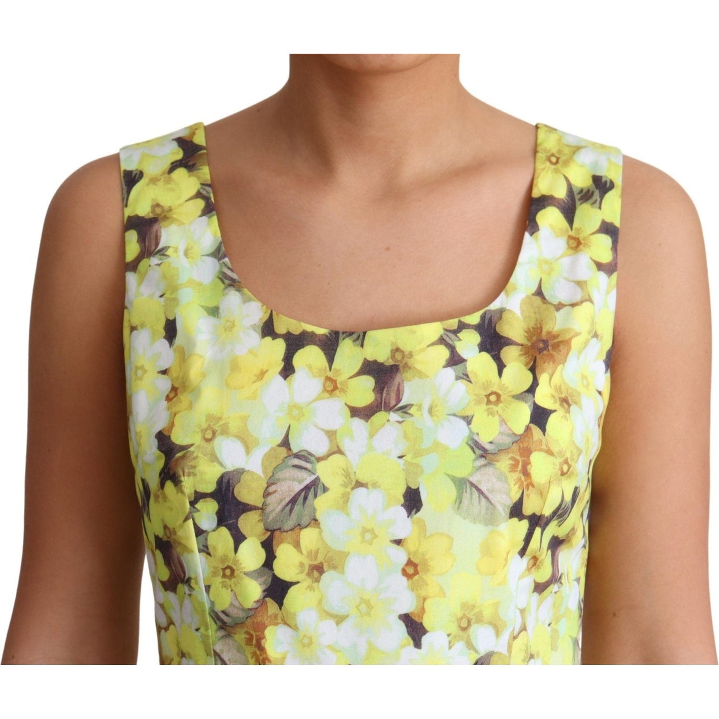 Dolce & Gabbana Yellow Floral Cotton Stretch Gown Dress