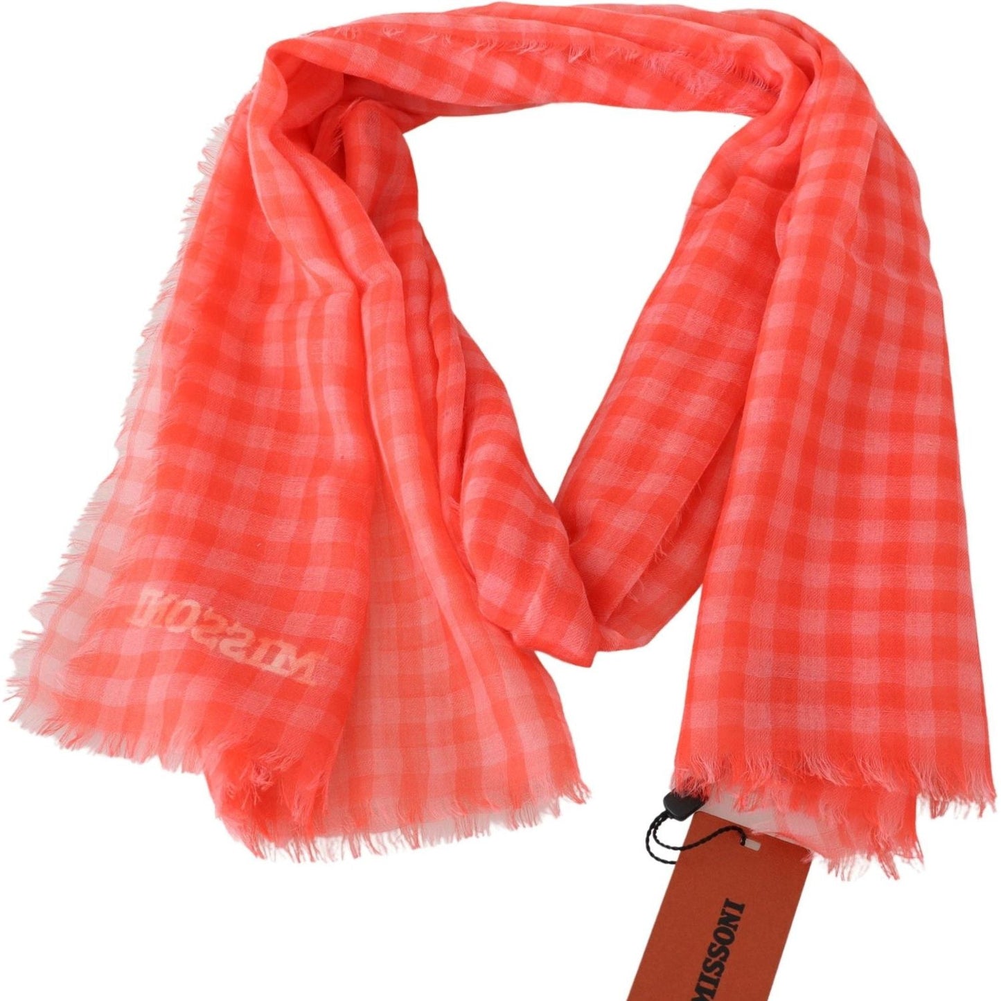 Missoni Orange Check Cashmere Unisex Wrap Fringes Scarf MS2127BG