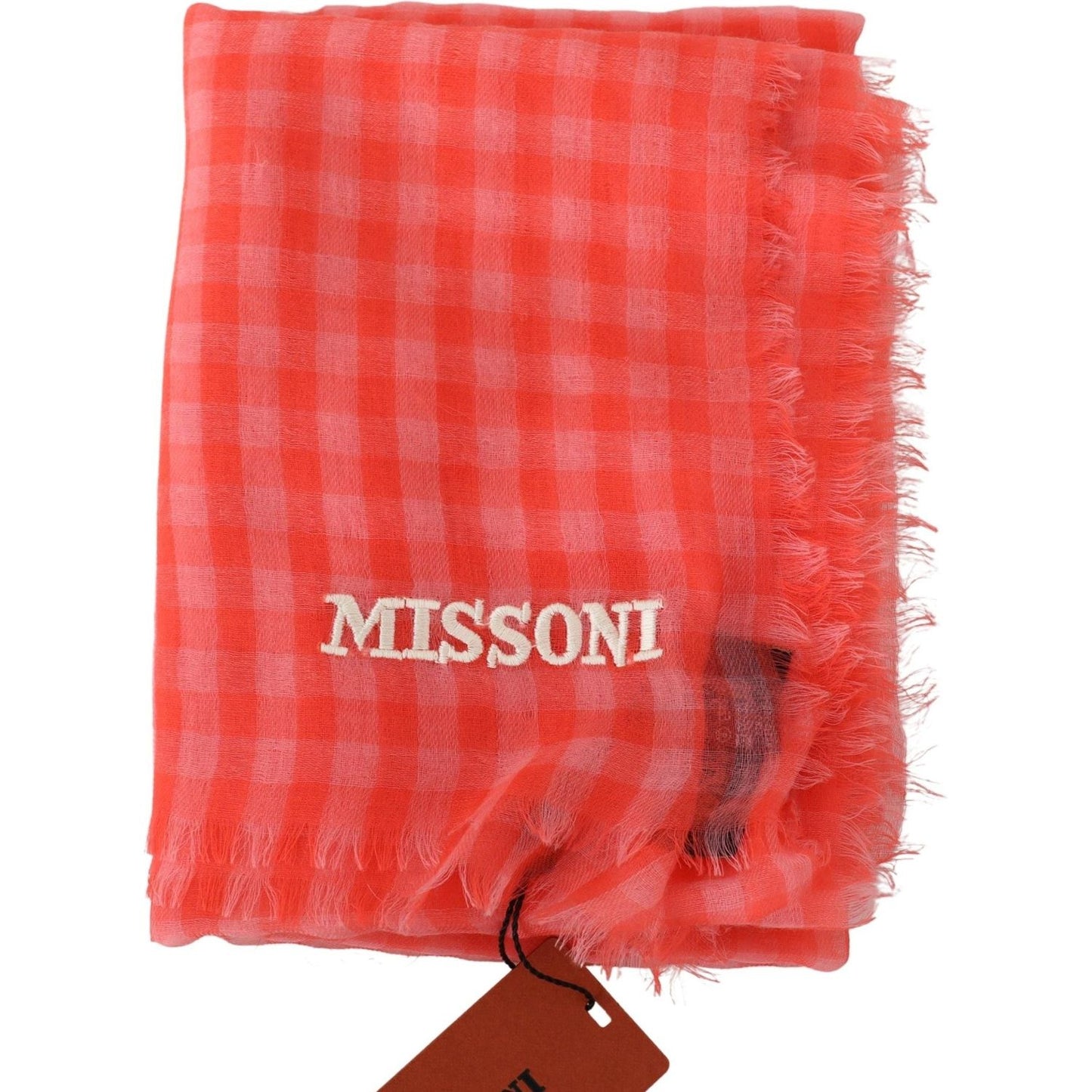 Missoni Orange Check Cashmere Unisex Wrap Fringes Scarf MS2127BG