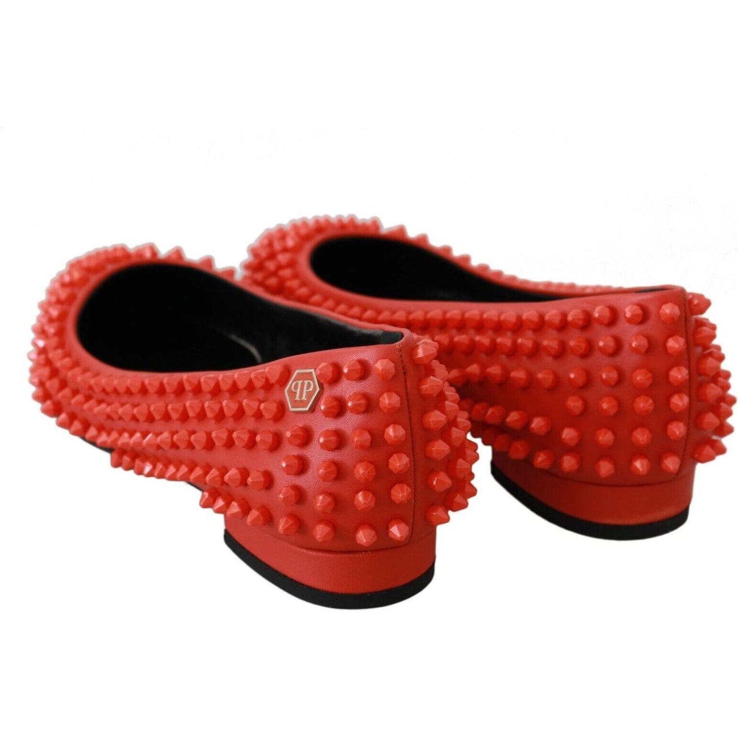 Philipp Plein Orange Leather Ballerina WHAT I DO Flats Shoes LA6121-35