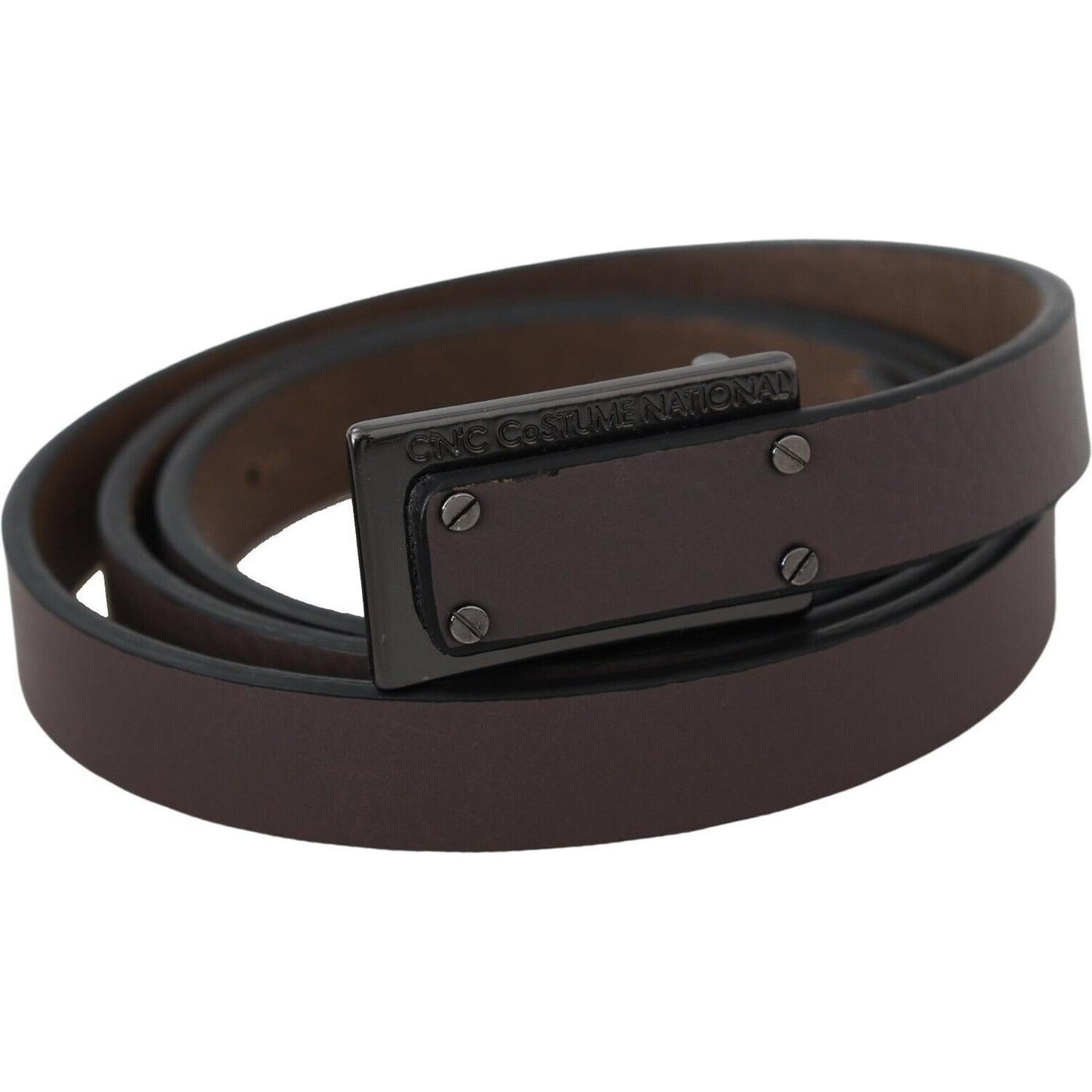 Costume National Brown Leather Tactical Logo Screw Buckle Belt BEL60971- 100