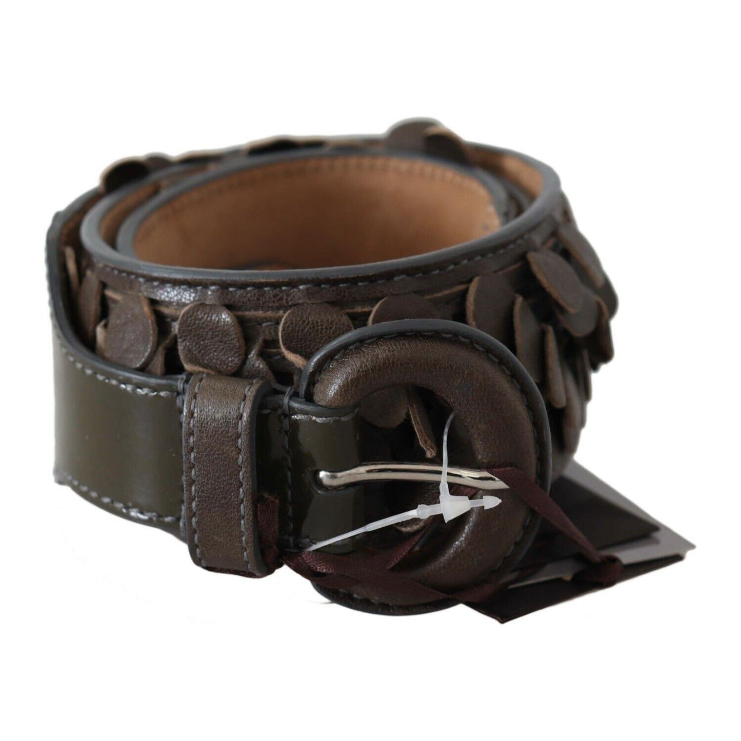 Ermanno Scervino Dark Brown Leather Round Buckle Waist Belt BEL8119- 90