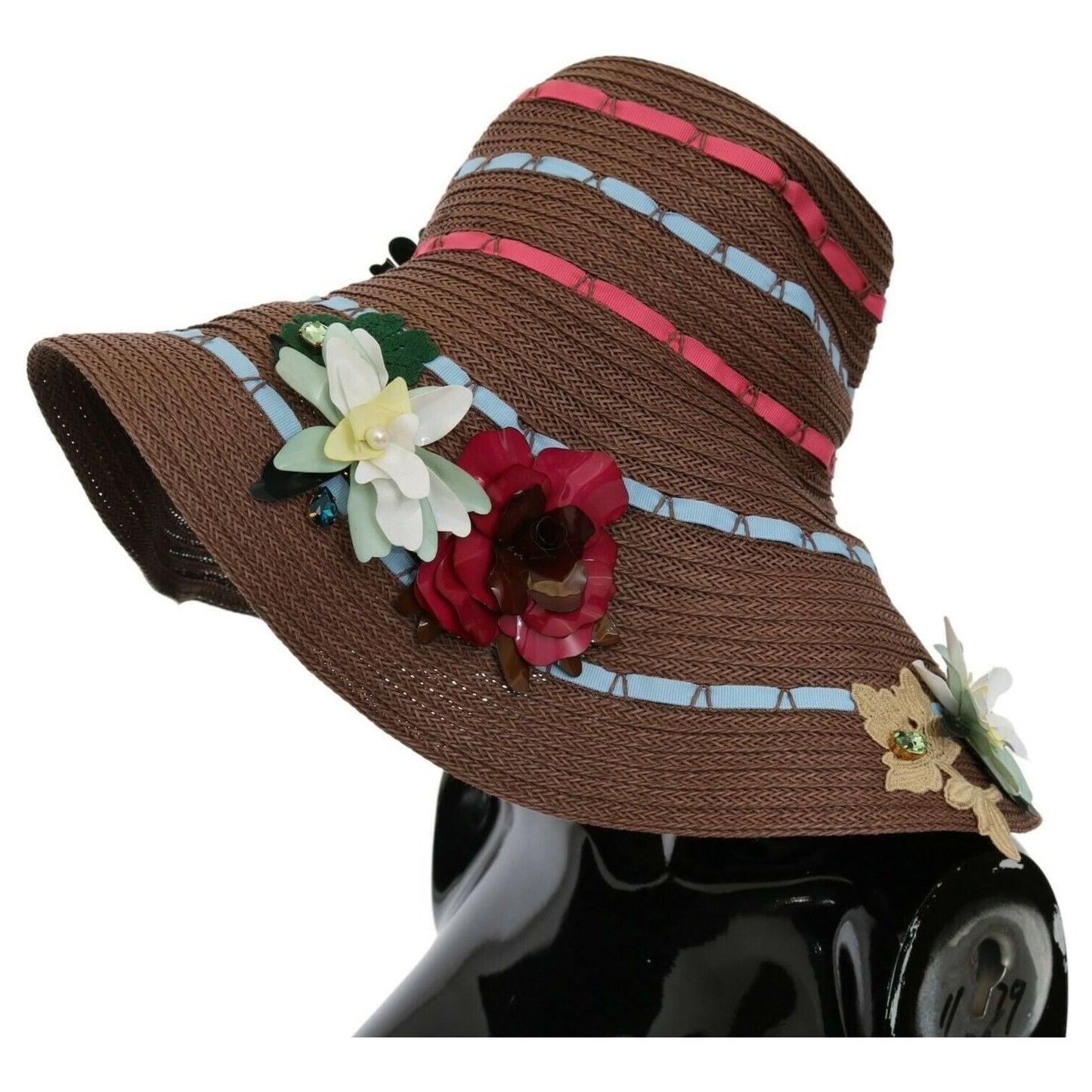 Dolce & Gabbana Brown Knitted Straw Floral Hat HAT20067 59