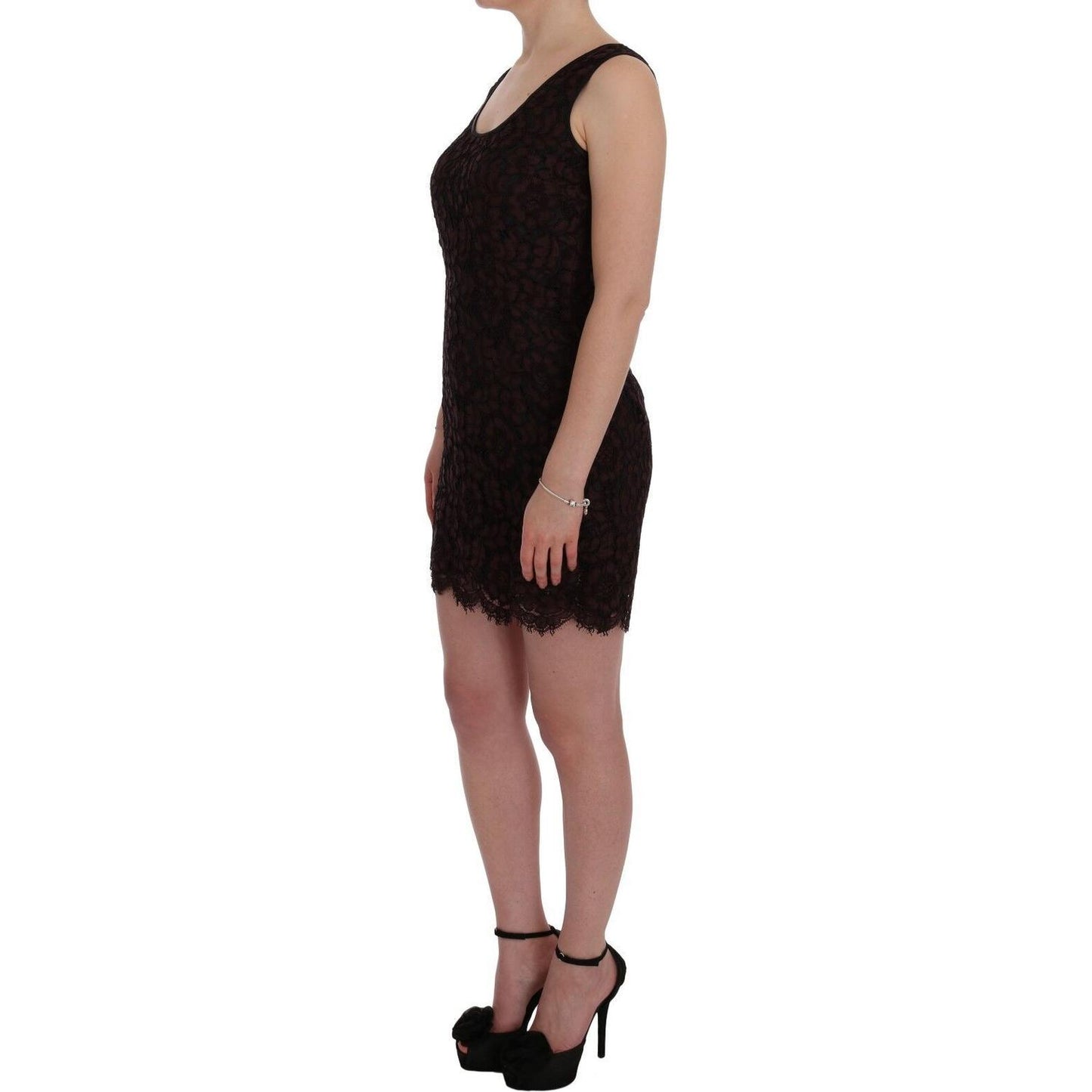 Dolce & Gabbana Bordeaux Floral Lace Ricamo Sheath Dress WOMAN DRESSES