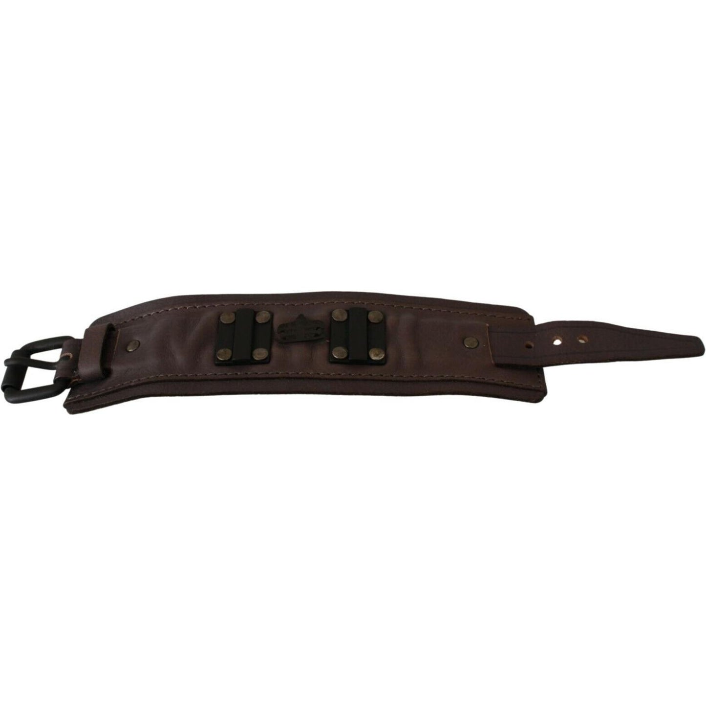 Scervino Street Brown Leather Branded Wide Buckle Closure Bracelet SMY7193