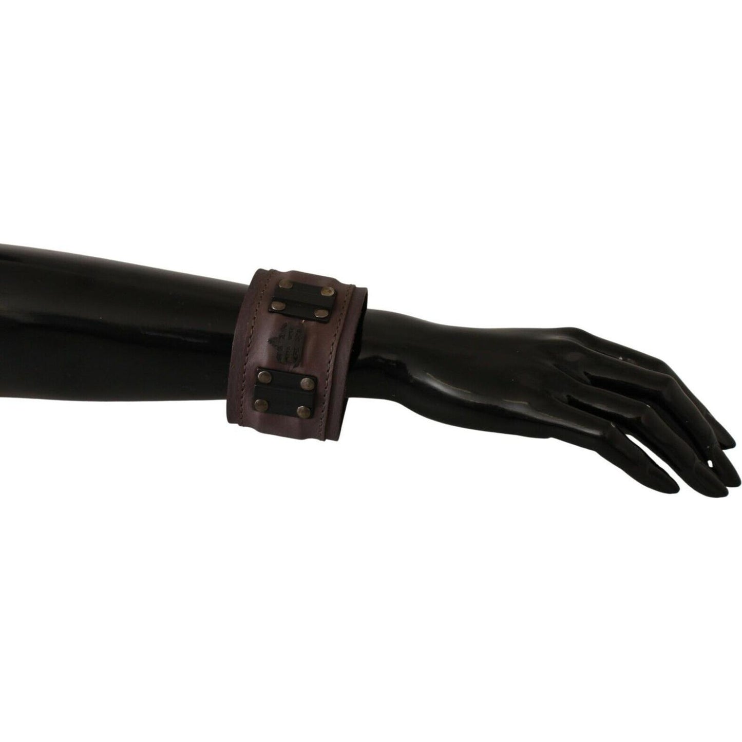 Scervino Street Brown Leather Branded Wide Buckle Closure Bracelet SMY7193