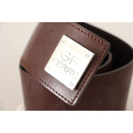 GF Ferre Brown Genuine Leather Wide Logo Buckle Waist Belt BEL61041- 70