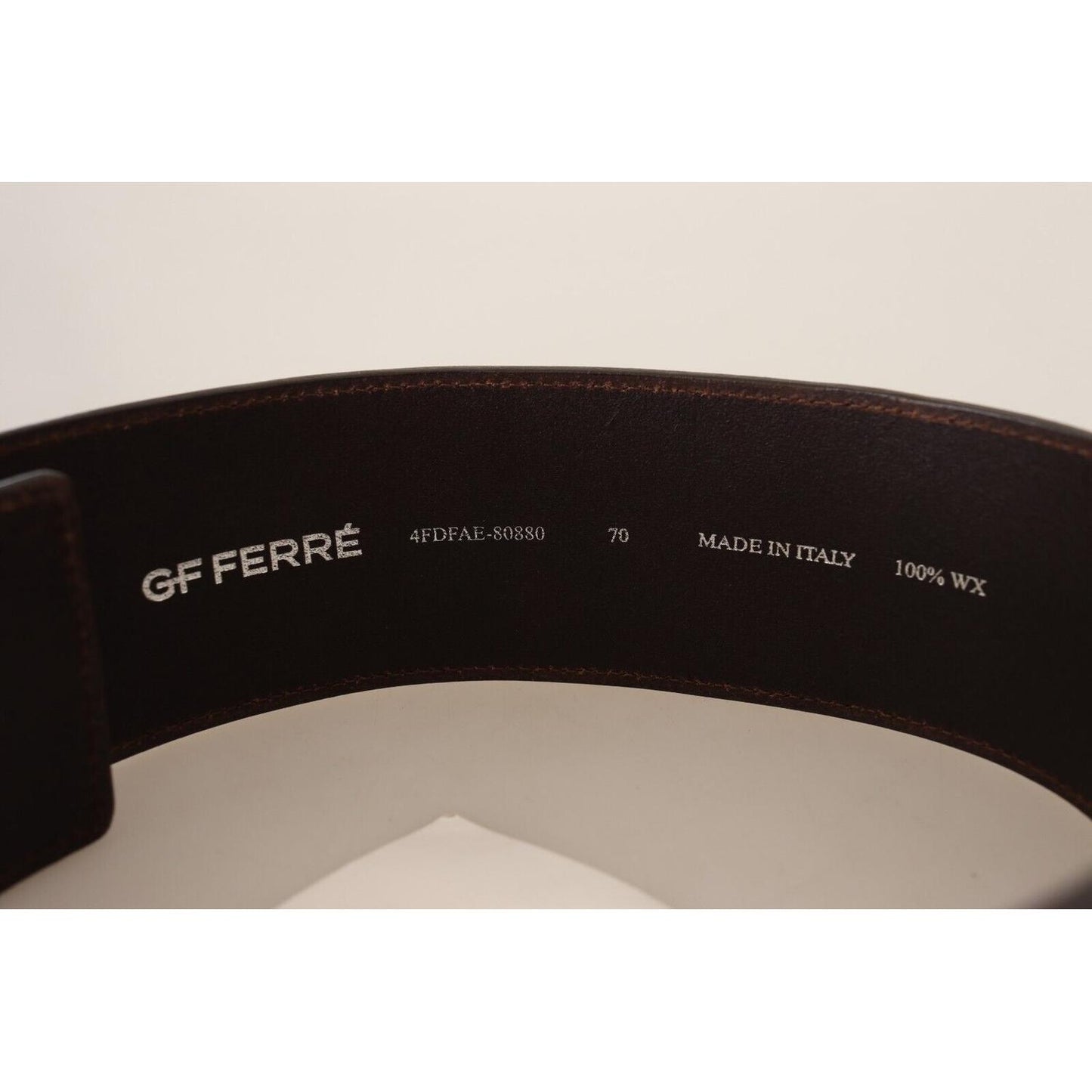 GF Ferre Brown Genuine Leather Wide Logo Buckle Waist Belt BEL61041- 70