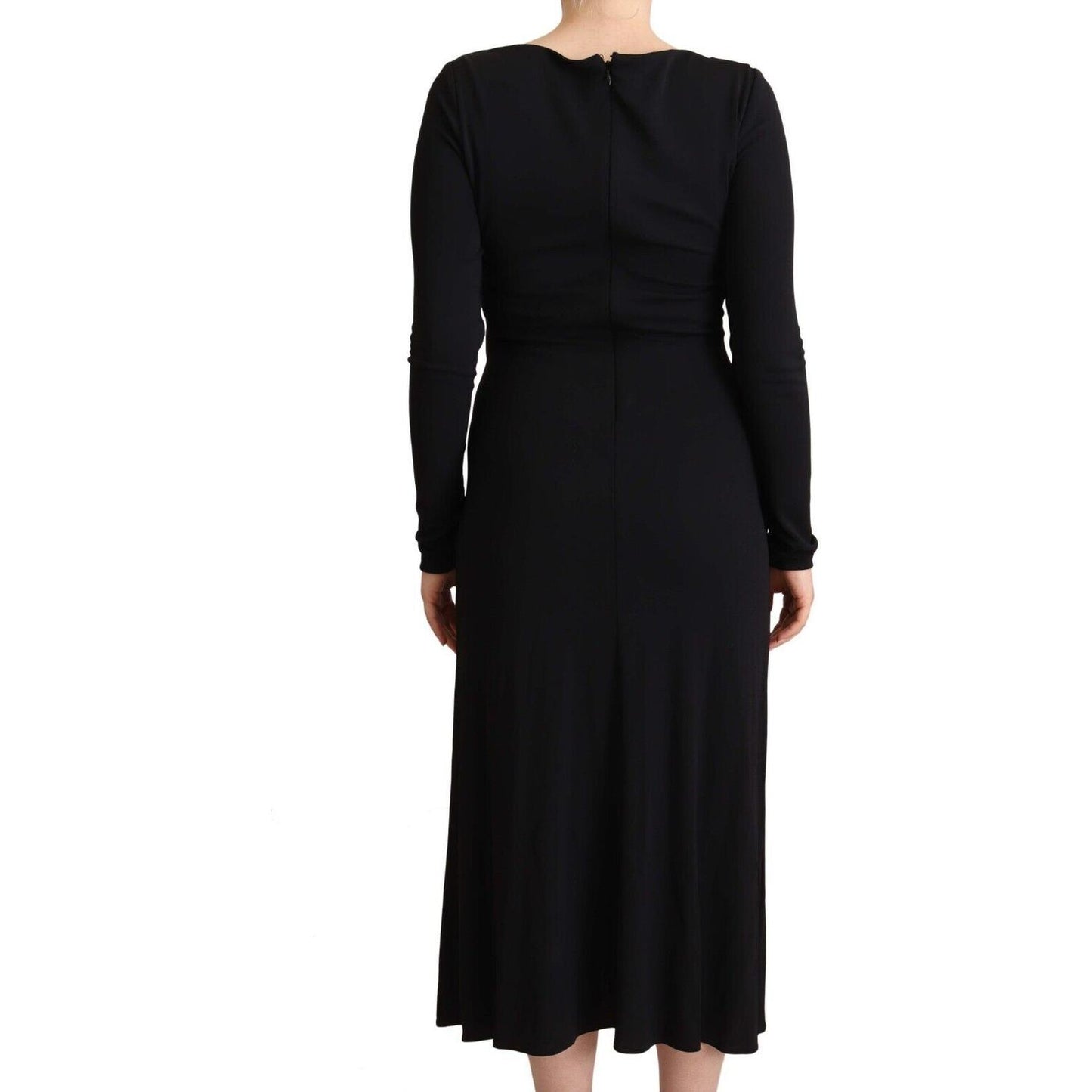 PINKO Black Nylon Stretch Long Sleeves Deep V-neck Maxi Dress WOMAN DRESSES