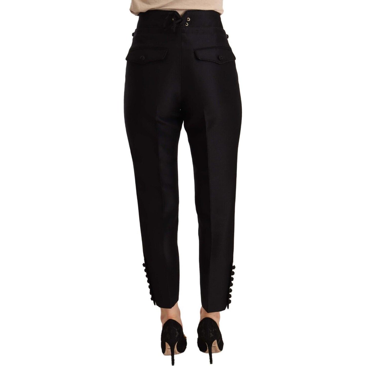Dsquared² Black Button Embellished Cropped High Waist Pants