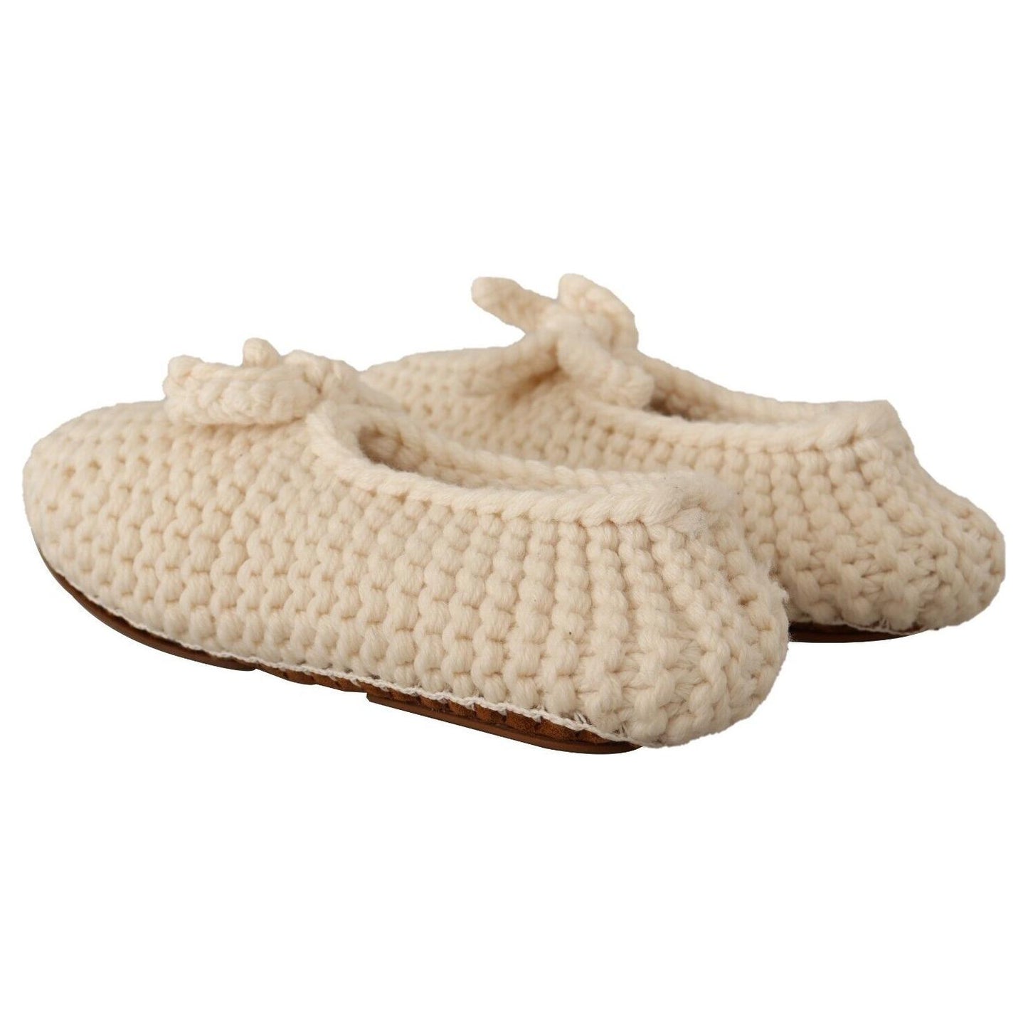 Dolce & Gabbana White Slip On Ballerina Flats Wool Knit Shoes LA9673 - 39