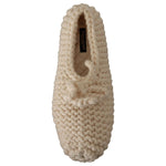 Dolce & Gabbana White Slip On Ballerina Flats Wool Knit Shoes LA9673 - 39