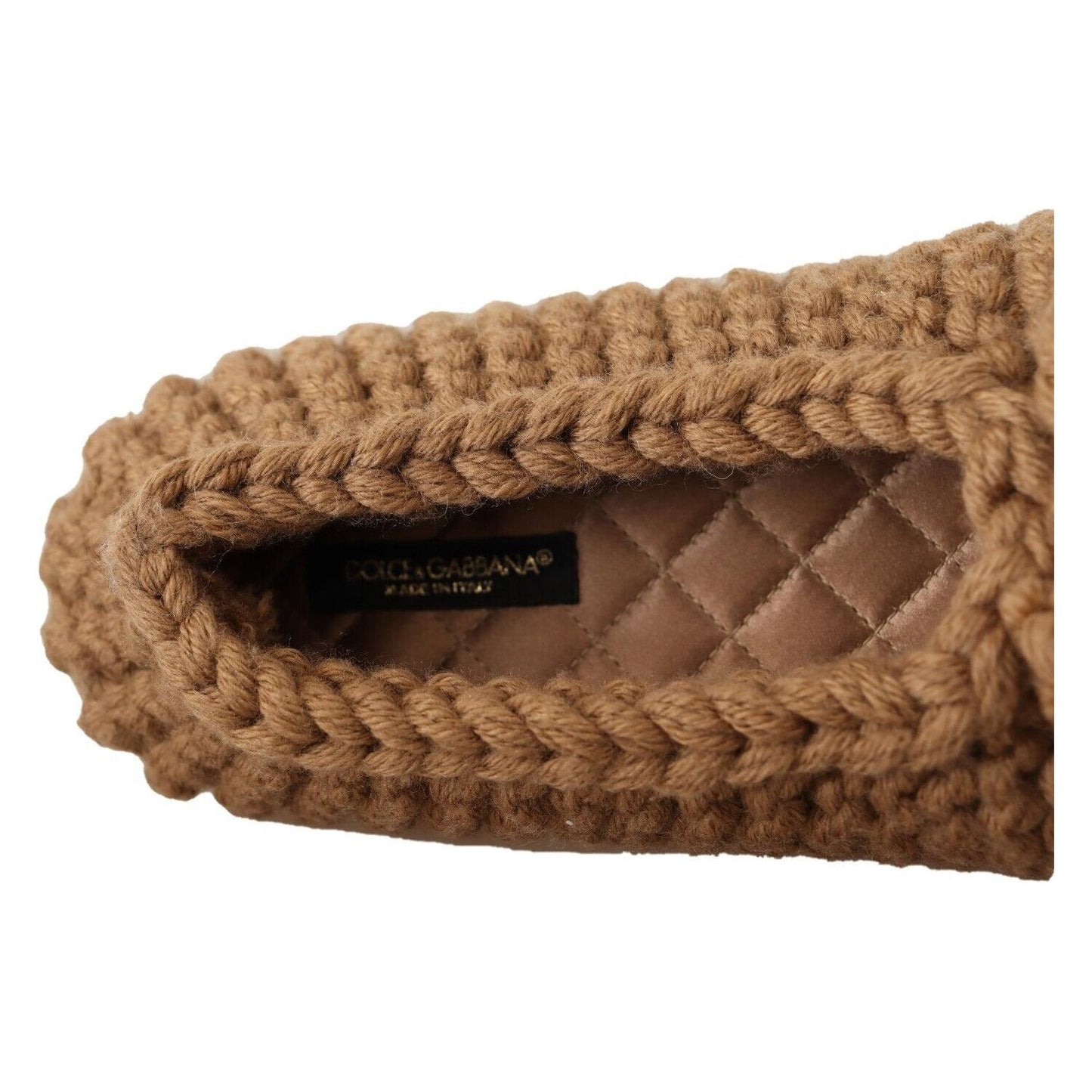 Dolce & Gabbana Brown Slip On Ballerina Flats Wool Knit Shoes LA9674 - 40
