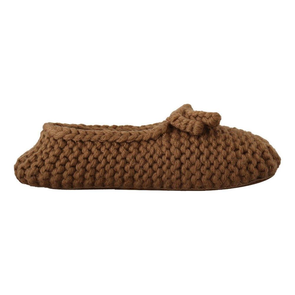 Dolce & Gabbana Brown Slip On Ballerina Flats Wool Knit Shoes LA9674 - 40