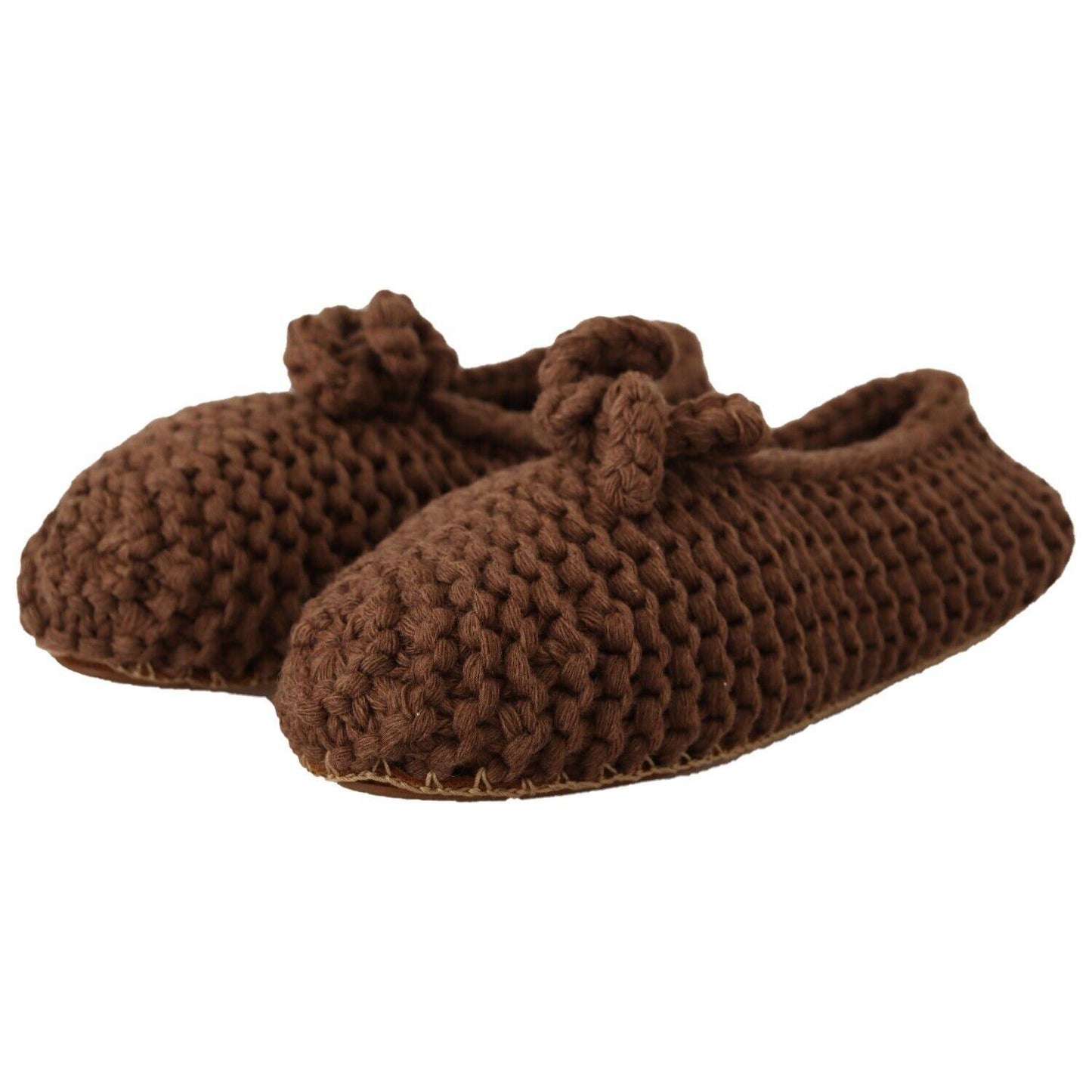 Dolce & Gabbana Brown Slip On Ballerina Flats Wool Knit Shoes LA9675 - 40