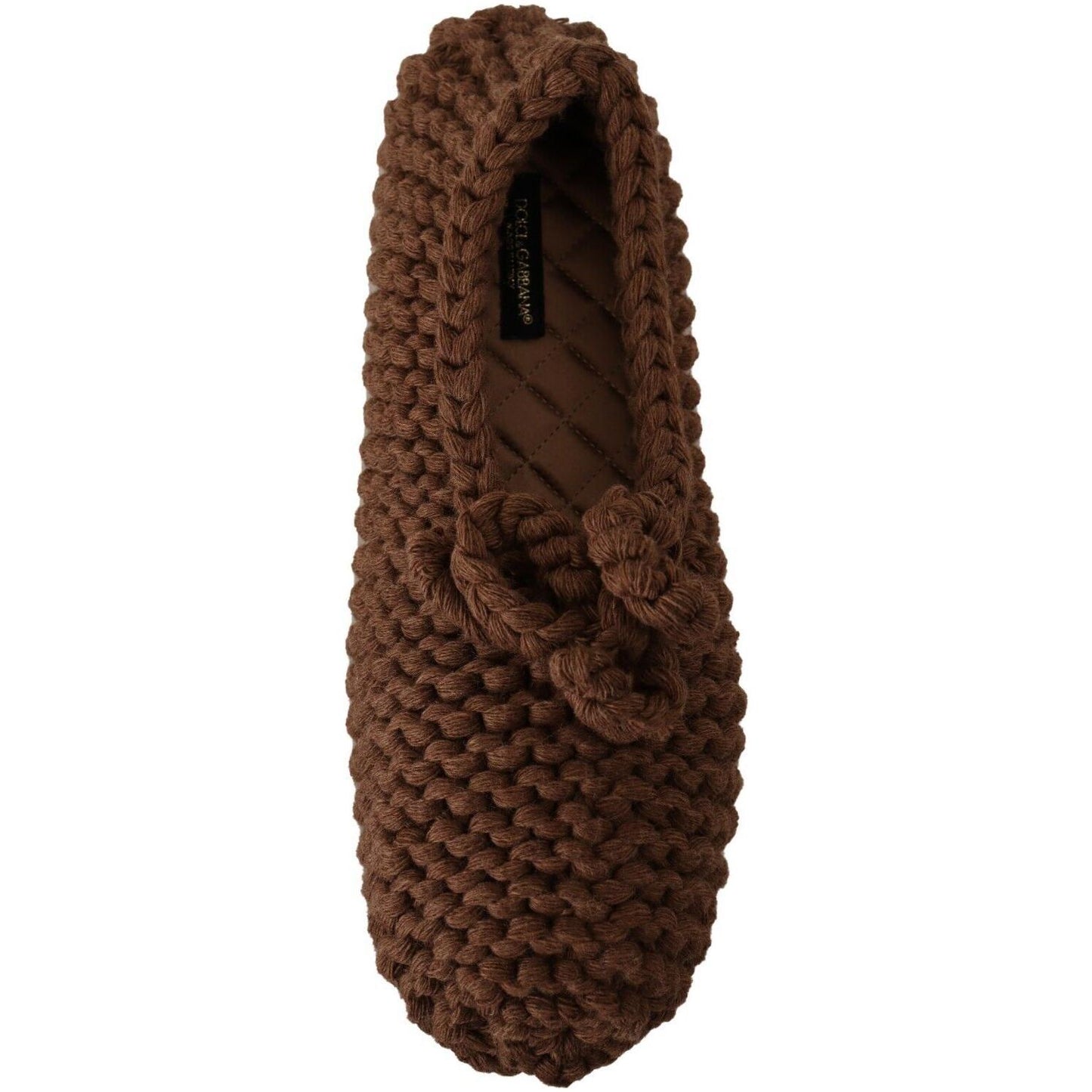 Dolce & Gabbana Brown Slip On Ballerina Flats Wool Knit Shoes LA9675 - 40