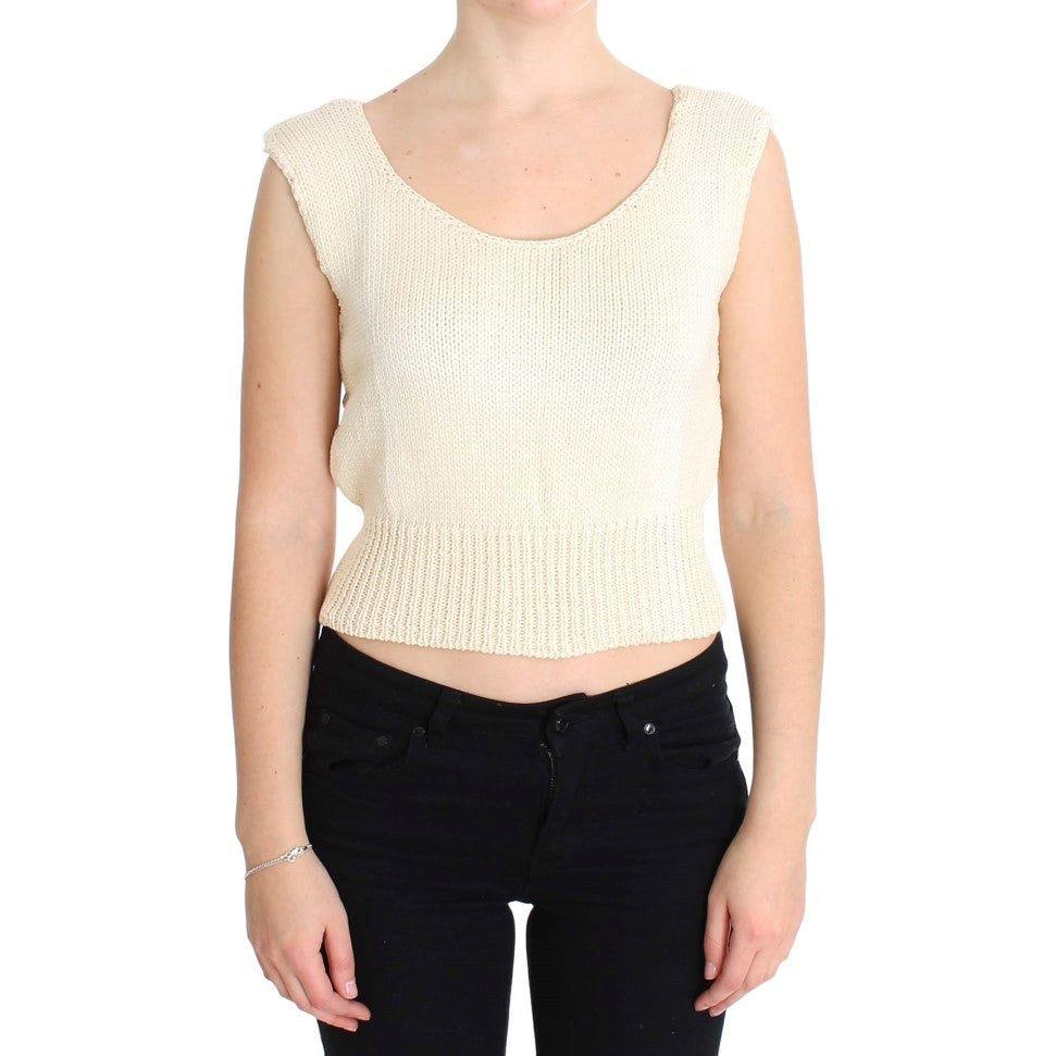 PINK MEMORIES Beige Cotton Blend Knitted Sleeveless Sweater