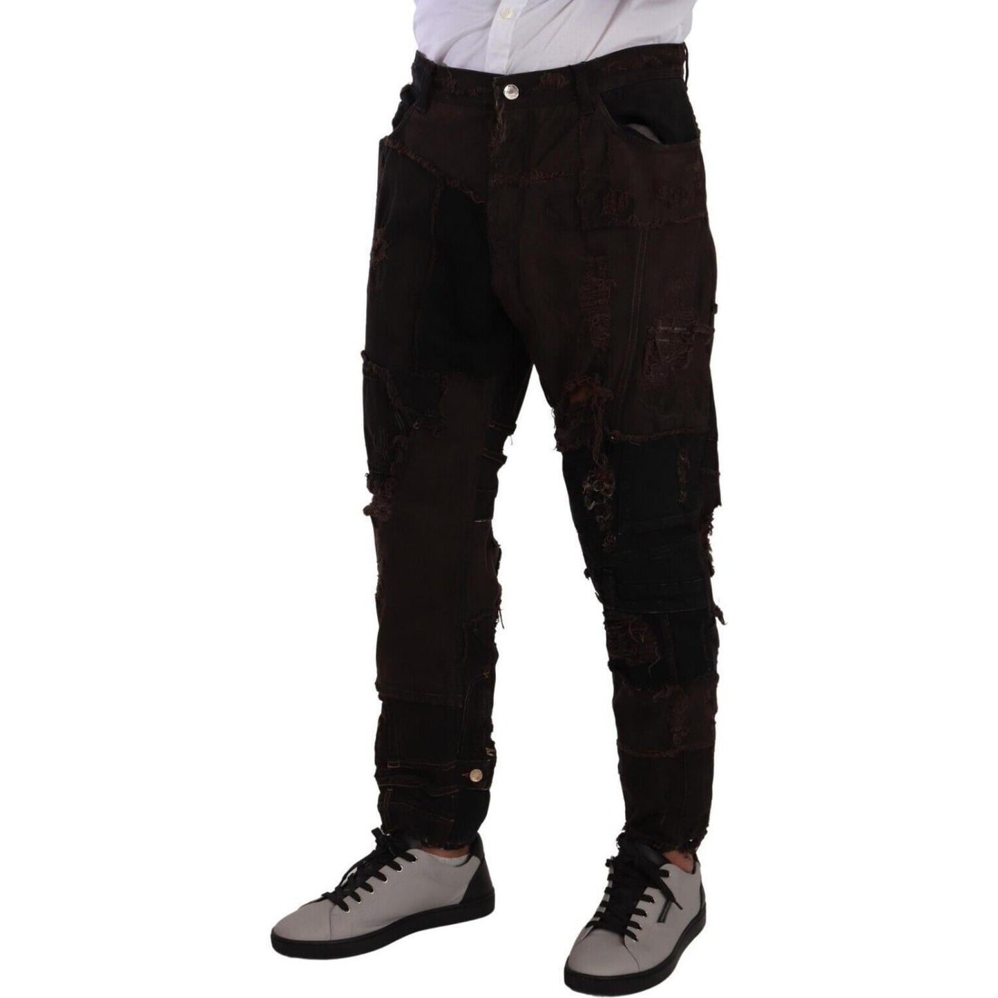 Dolce & Gabbana Brown Cotton Distressed Regular Denim Jeans PAN72745 - 48
