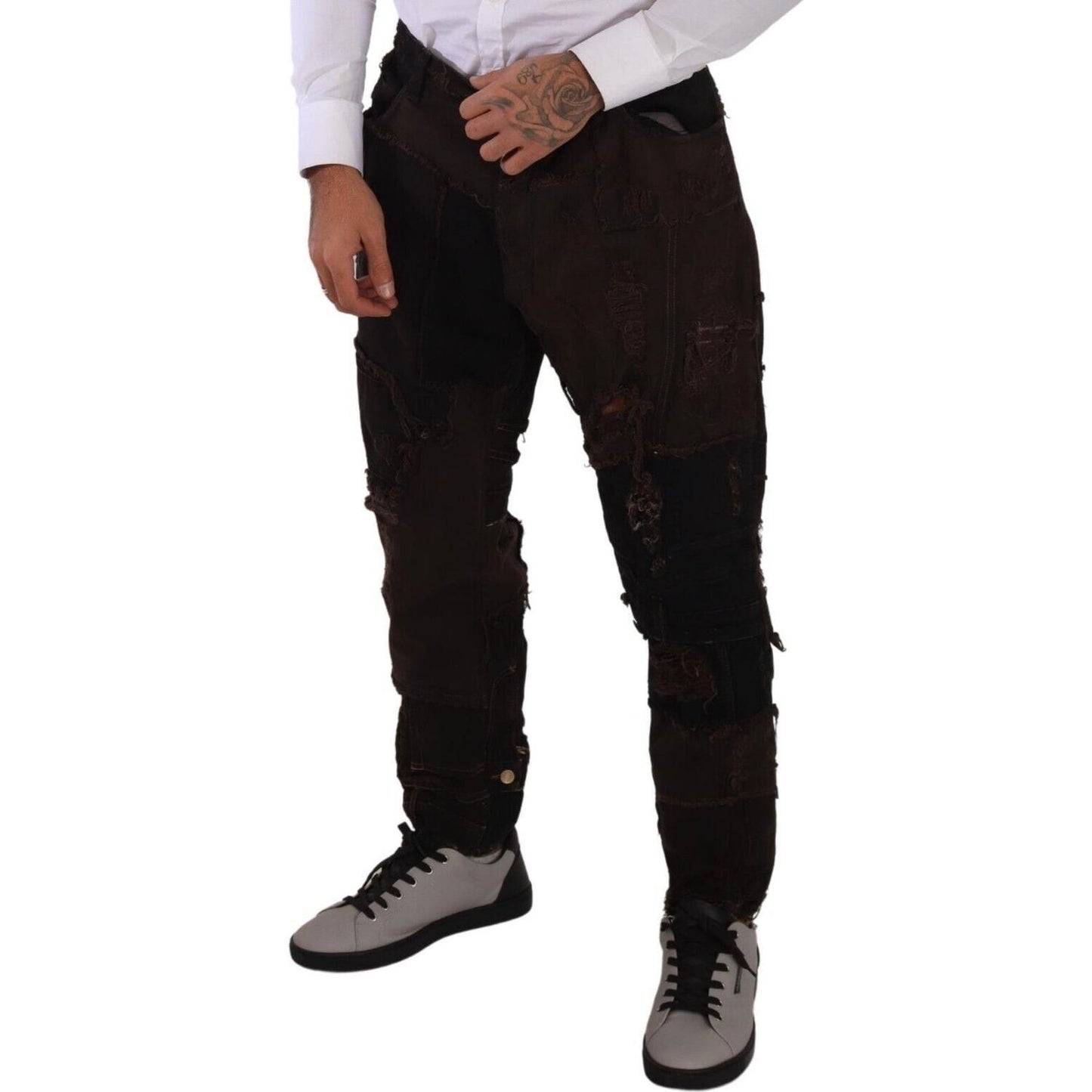 Dolce & Gabbana Brown Cotton Distressed Regular Denim Jeans PAN72745 - 48