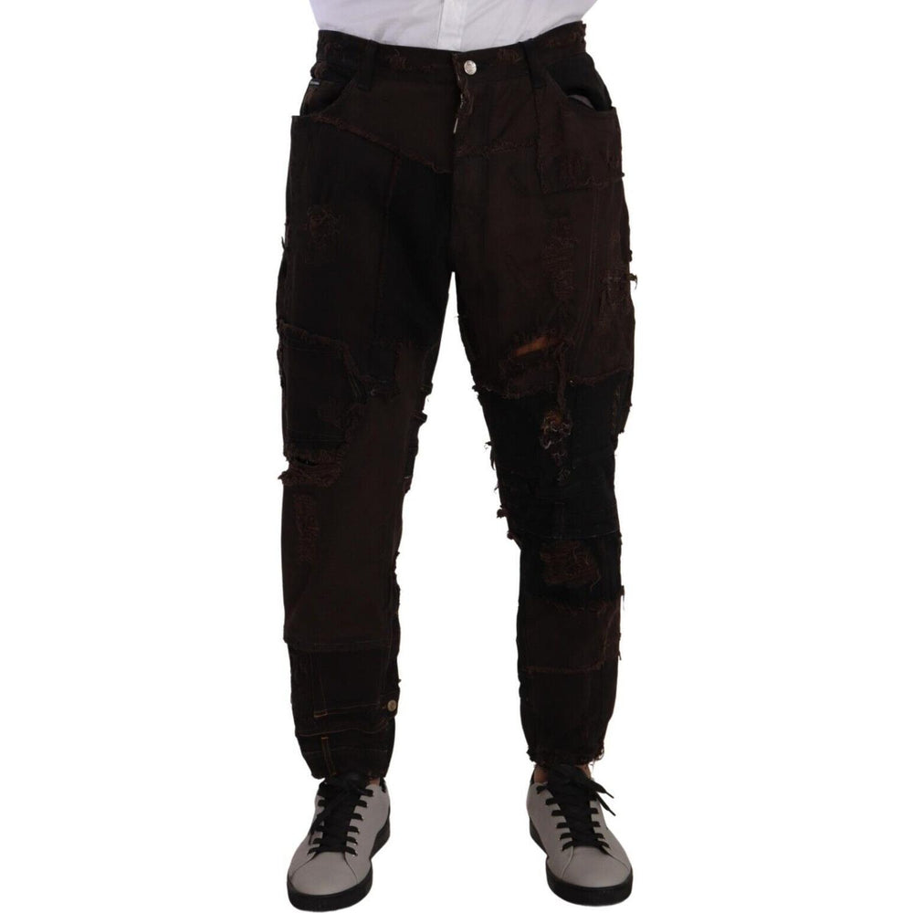 Dolce & Gabbana Brown Cotton Distressed Regular Denim Jeans PAN72745 - 48