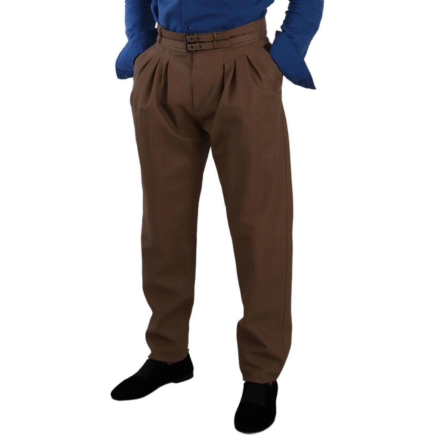 Dolce & Gabbana Brown Leather Tapered High Waist Pants PAN72906 - 48