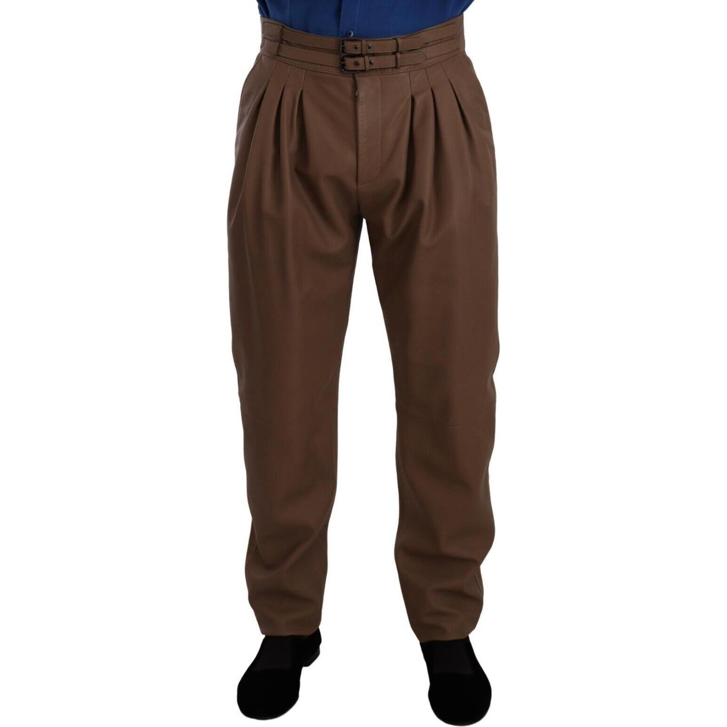 Dolce & Gabbana Brown Leather Tapered High Waist Pants PAN72906 - 48